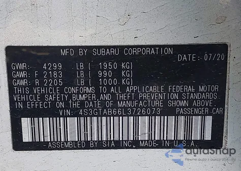 2020 Subaru Impreza 5-Door z USA, uszkodzony, nr VIN 4S3GTAB66L3726073